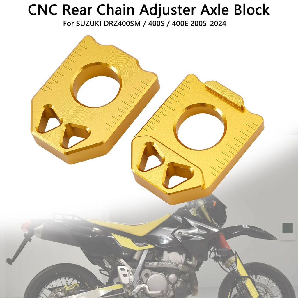 CNC Rear Chain Adjuster Axle Block for Suzuki DRZ400SM 400S 400E (2005–2024) Gold