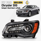 Halogen Headlight for Chrysler 300 (2012–2014) Black Bezel W/Bulb Left Driver