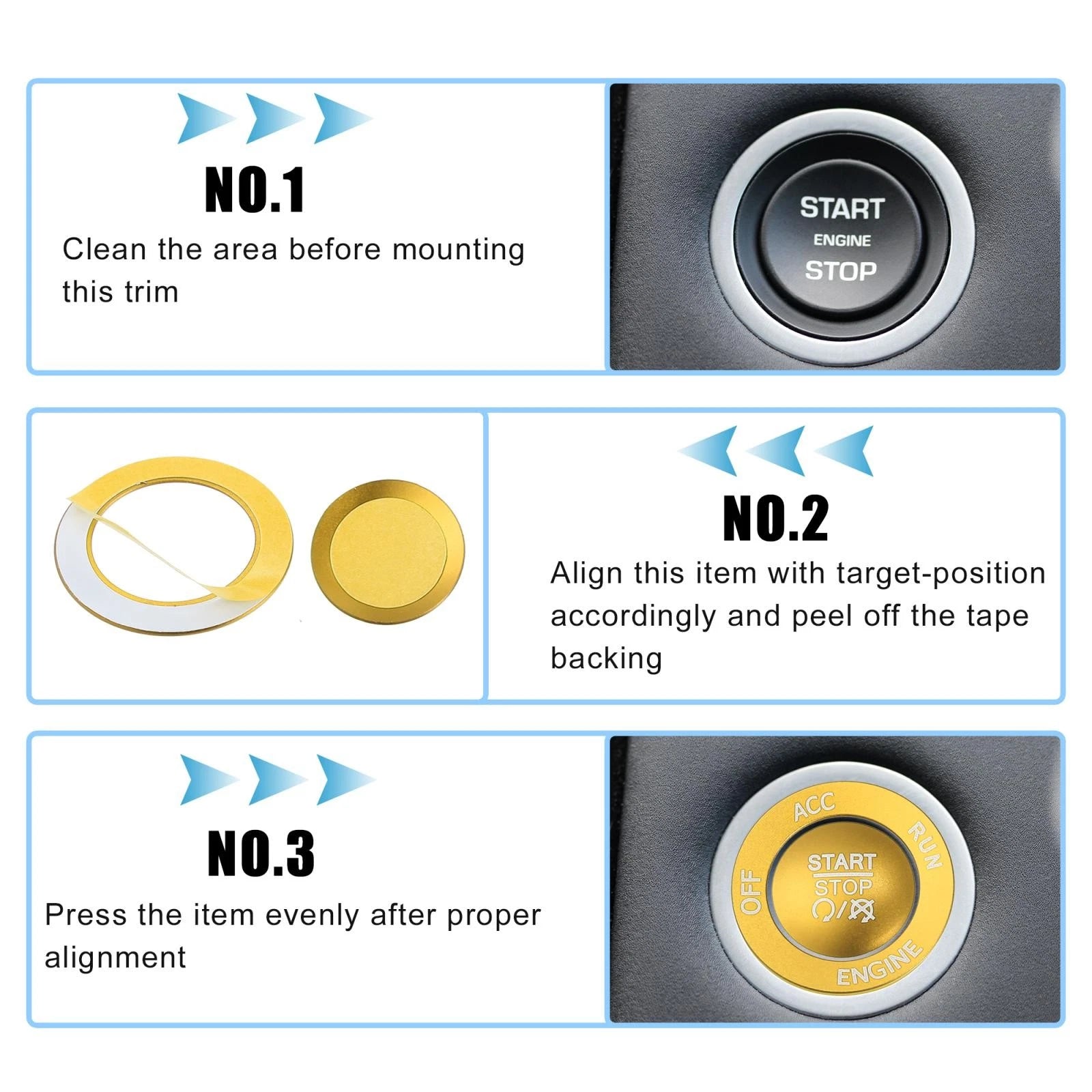 Engine Start Stop Button Cover Trim Kit for Dodge Charger Challenger (2015–2023) Gold Tone