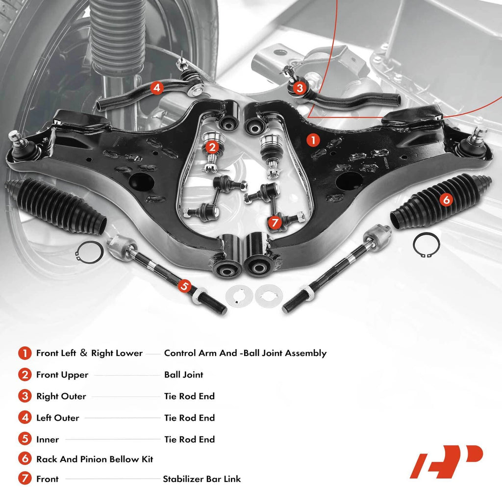 Set of 14 Front Wheel Bearing Control Arm Ball Joint Kit for Infiniti Nissan