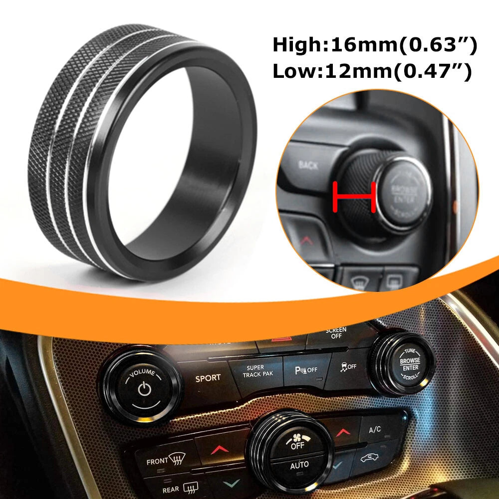 3X Black AC Radio Switch Trim Ring Knob Cover for Dodge Challenger/Charger