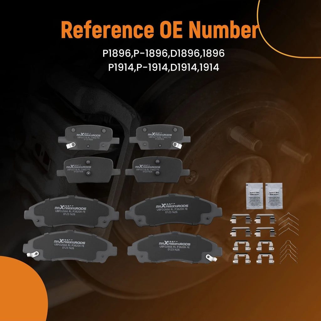 8pcs Brake Pads Set for GMC Acadia/Cadillac XT5 (2017–2020) w/Hardware