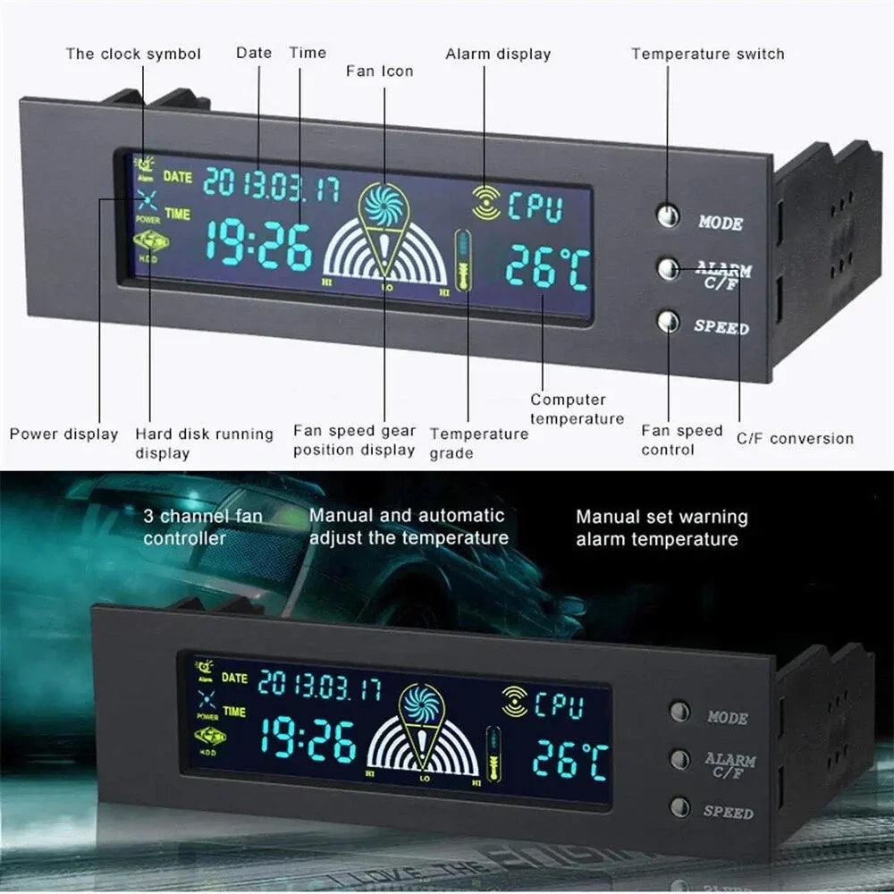 5.25" 12V PC Computer Fan Controller 3 Speed LCD Display