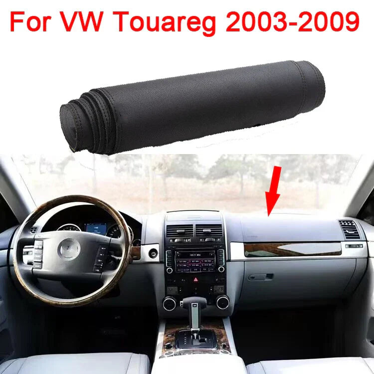 Black Leather Dashboard Cover Protector Pad Mat for VW Touareg (2003–2009)