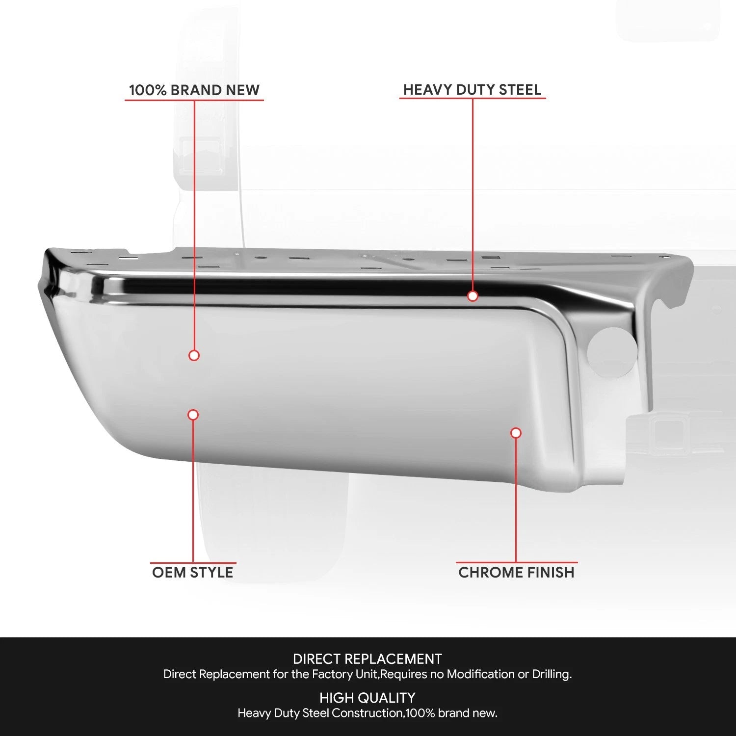 Chrome Driver Left Side Rear Bumper End for Ford F-250 SD (2008–2016)