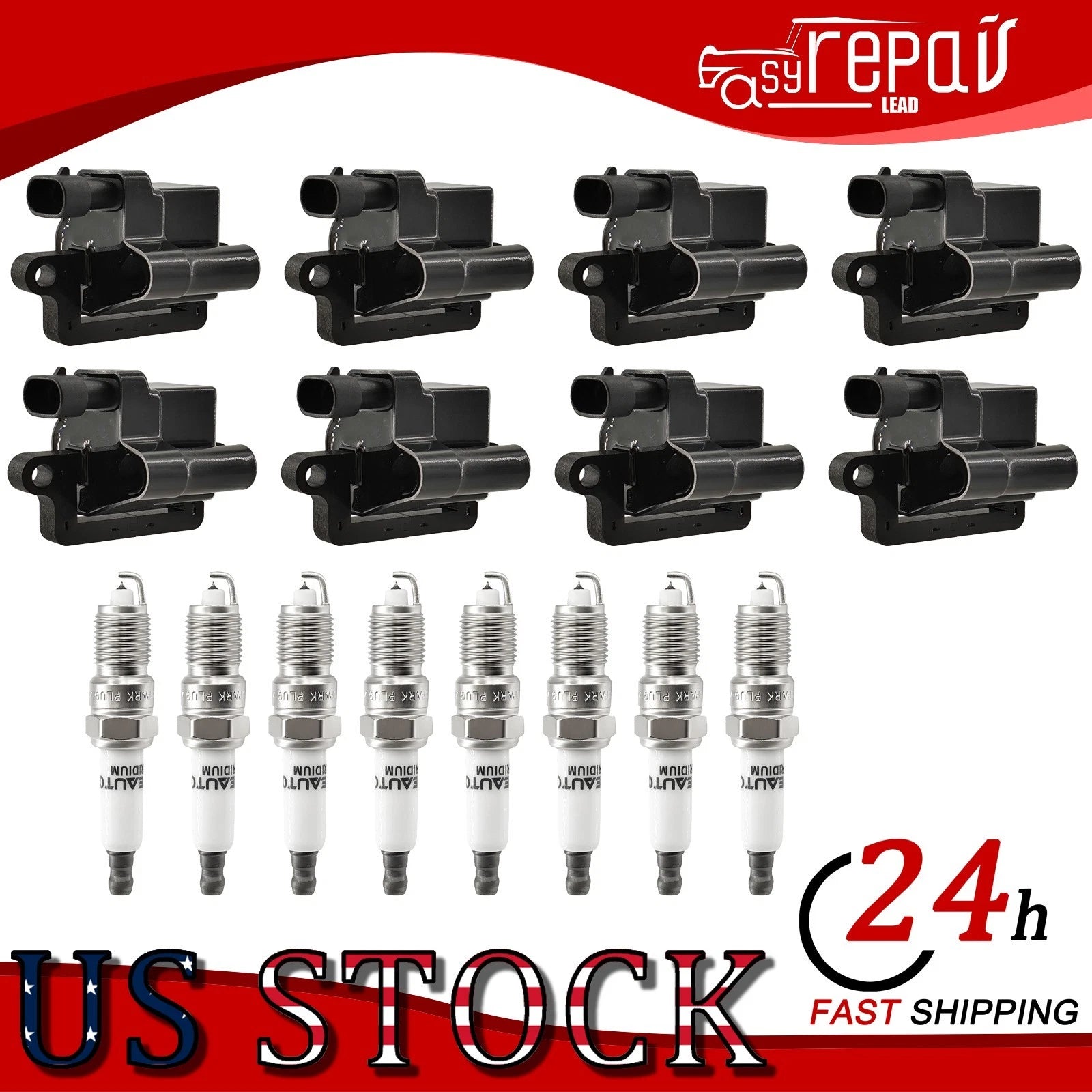 8X Ignition Coils + Spark Plugs for Chevy GMC Sierra 1500 Hummer H2 (2003–2009)