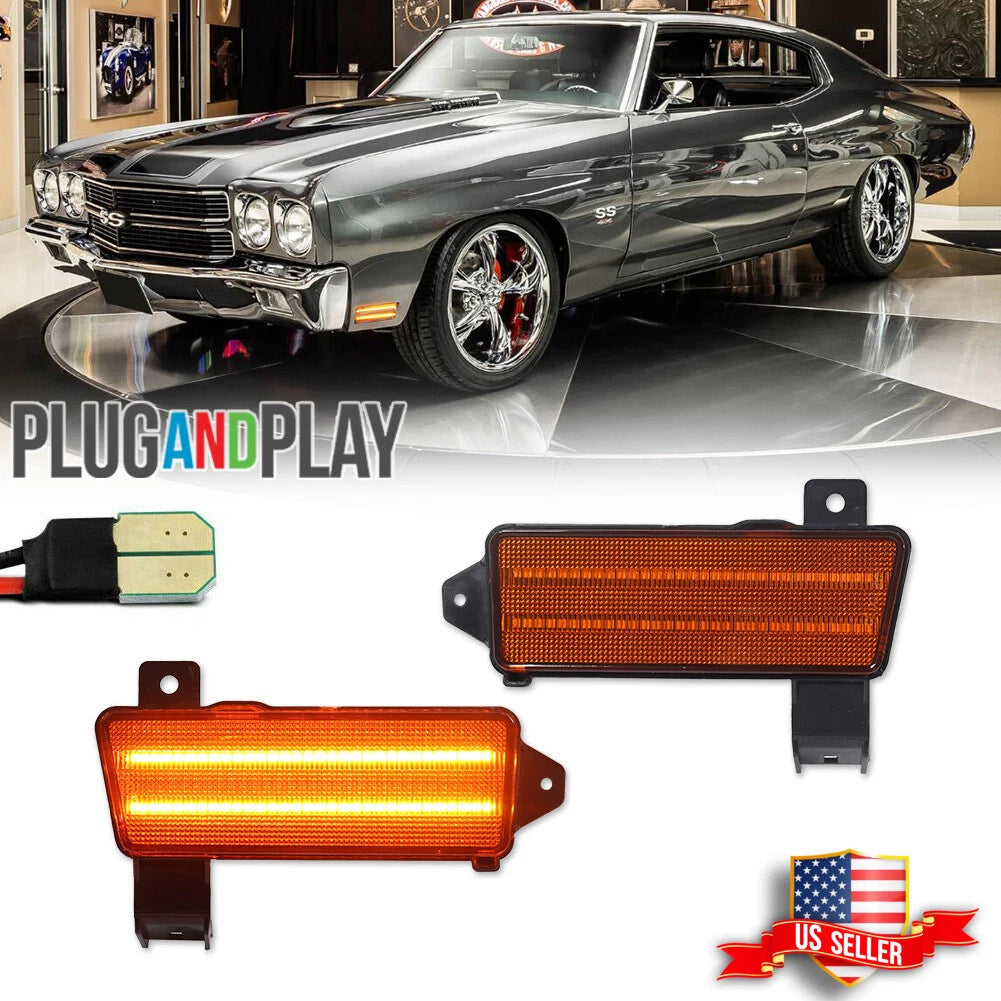 2X Amber Lens LED Front Side Marker Lights for Chevy Chevelle El Camino (1970)