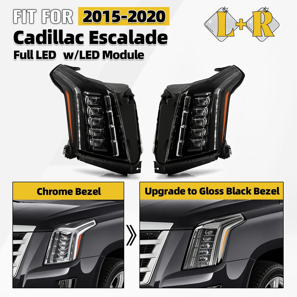 Full LED Headlight Set for Cadillac Escalade (2015–2020) Left+Right Pair