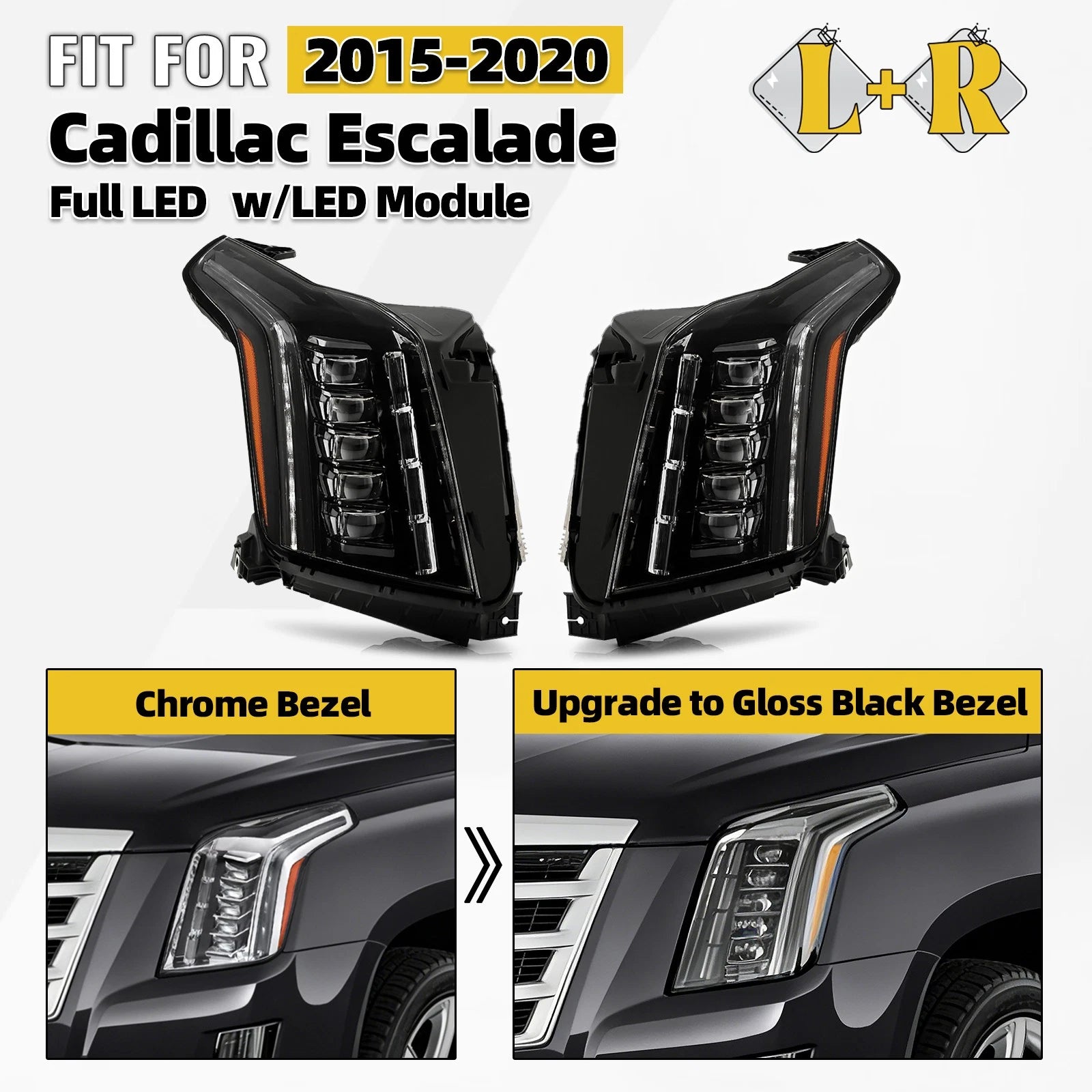 Full LED Headlight Set for Cadillac Escalade (2015–2020) Left+Right Pair