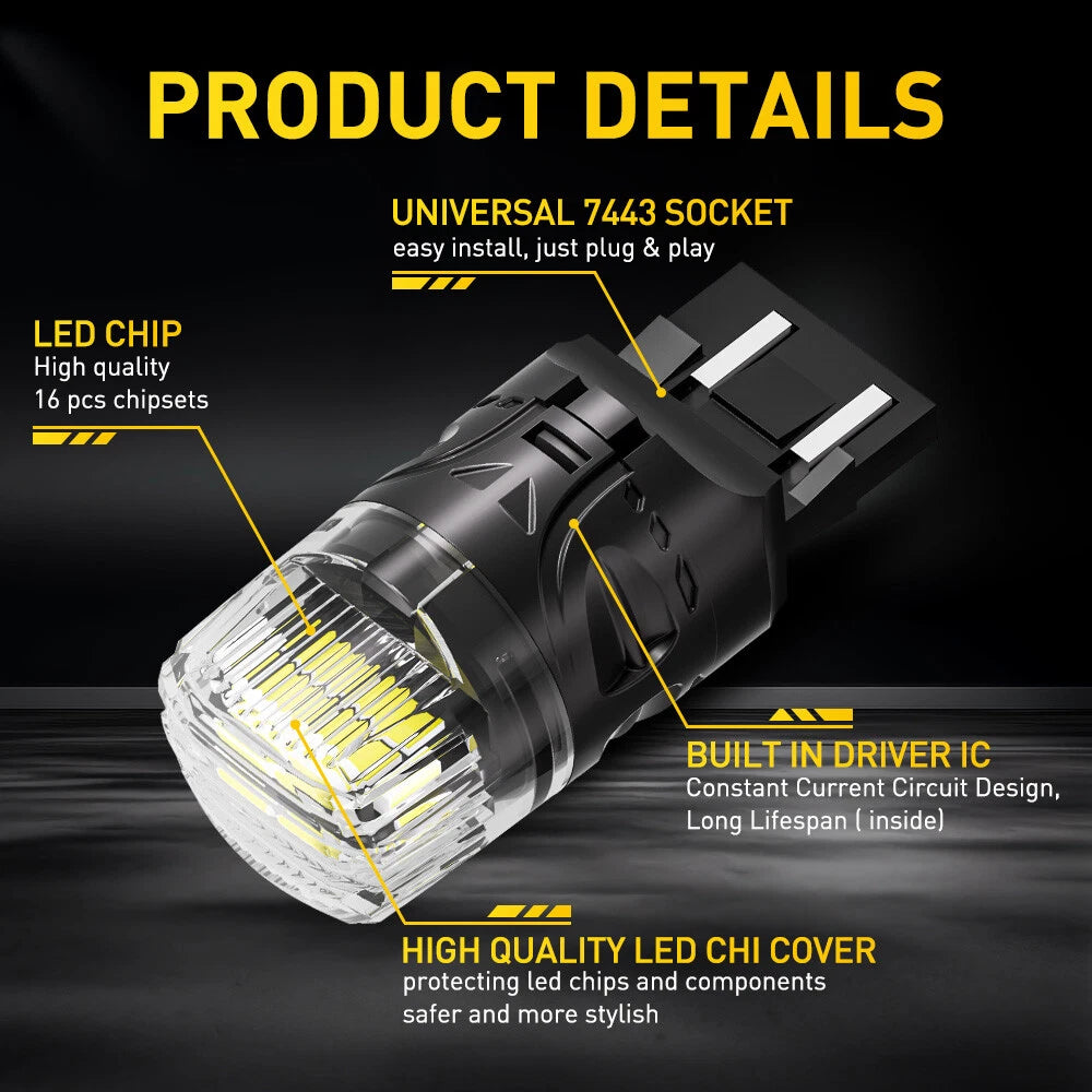 2X 7443 LED Bulbs for Backup Light DRL Parking Light (6500K White)