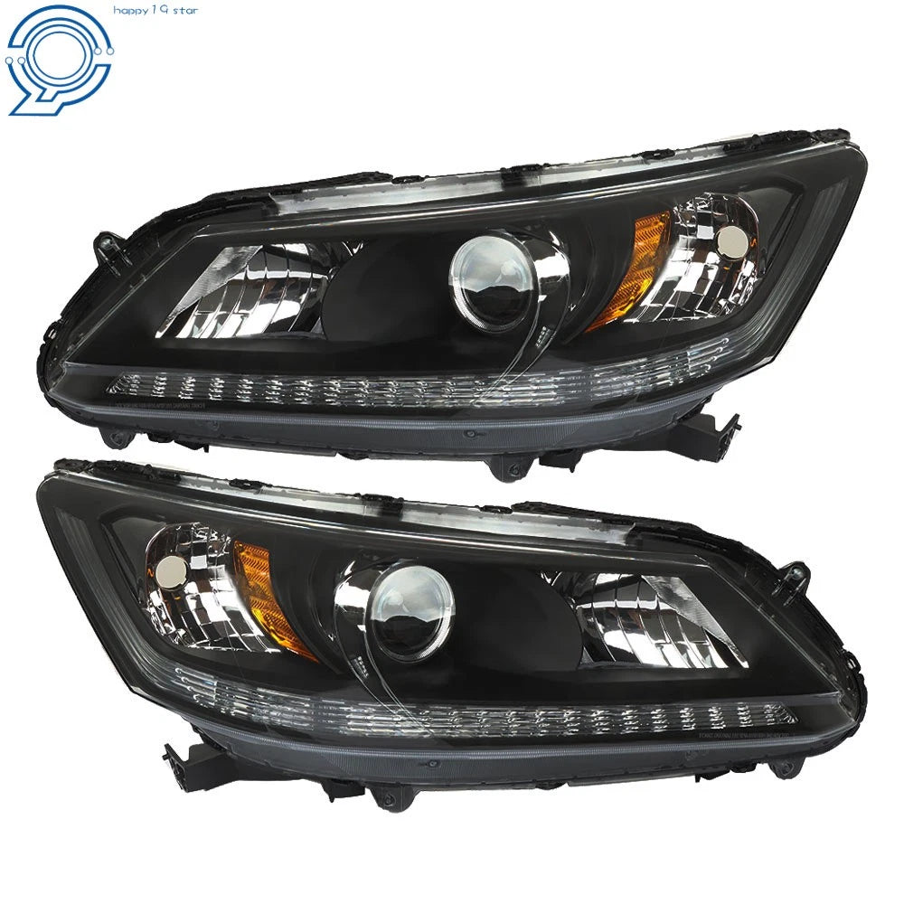 Set of 2 Halogen Headlights for Honda Accord (2013–2015) Black