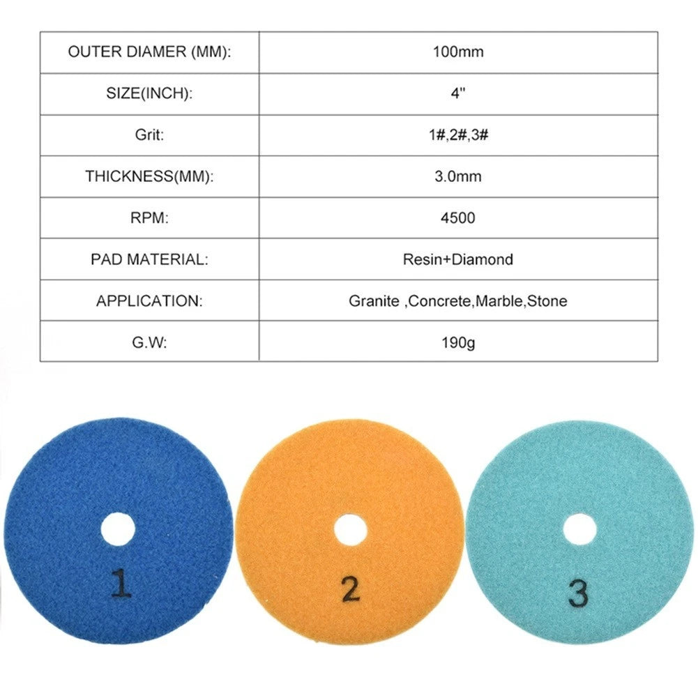 4 Inch Polishing Pads for Concrete Granite Marble Stone (Wet/Dry)