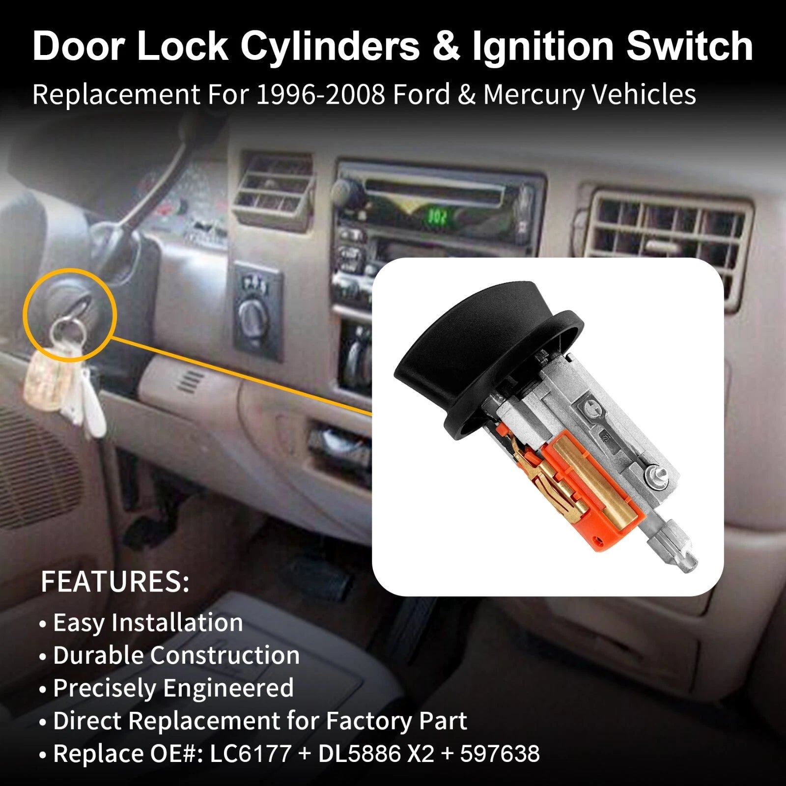 Door Lock Cylinders & Ignition Switch w/ Keys for Ford E150/250/350 (1996–2008)