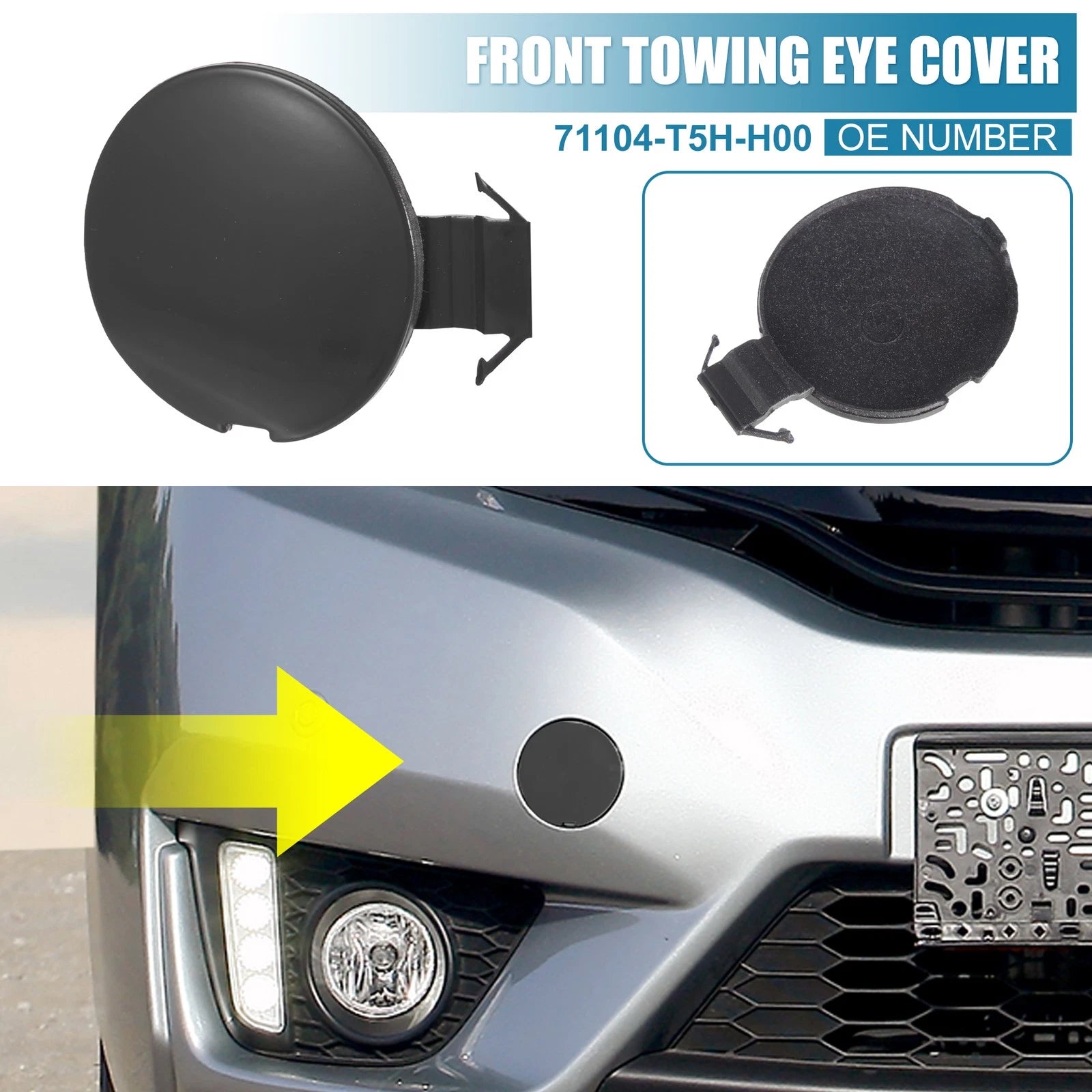 Front Bumper Tow Hook Cover 71104-T5H-H00 for Honda Fit Jazz (2014–2017) Matte Black