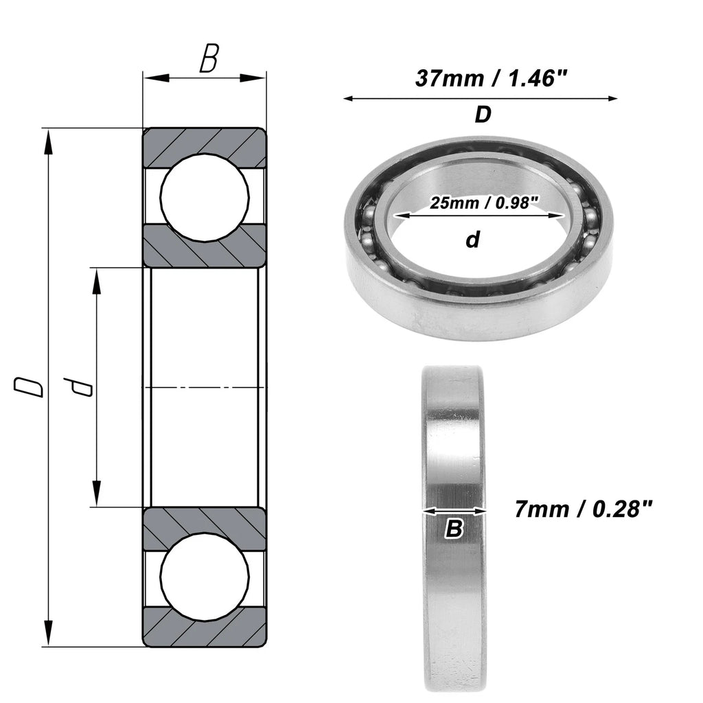 Deep Groove Ball Bearing 25x37x7mm for Scooter Skateboard (1Pc)
