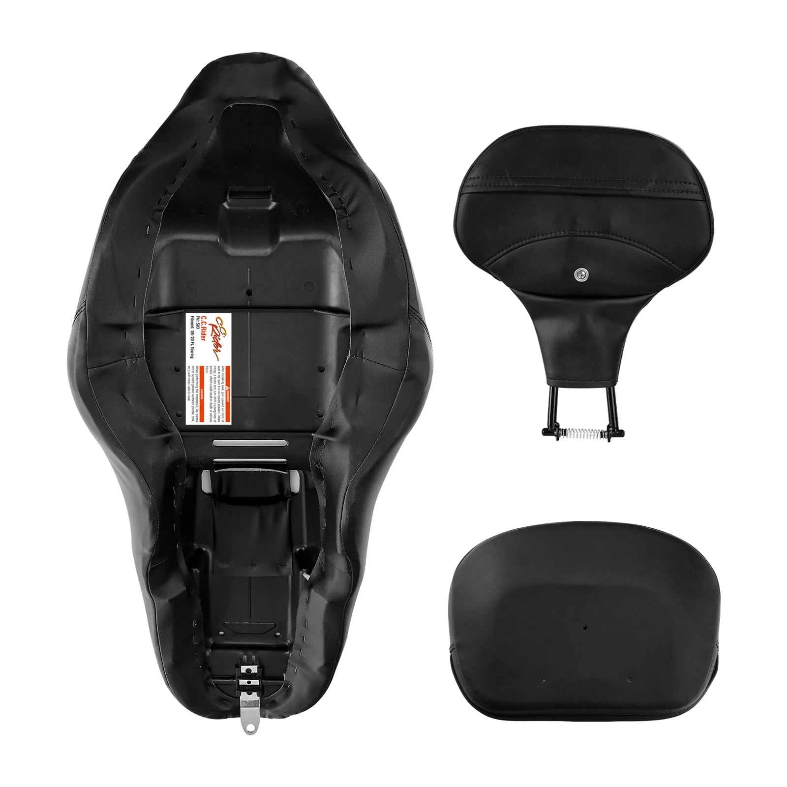 Set of 2 Driver Passenger Seat & Backrest Pad for Harley Touring (2009–2023)