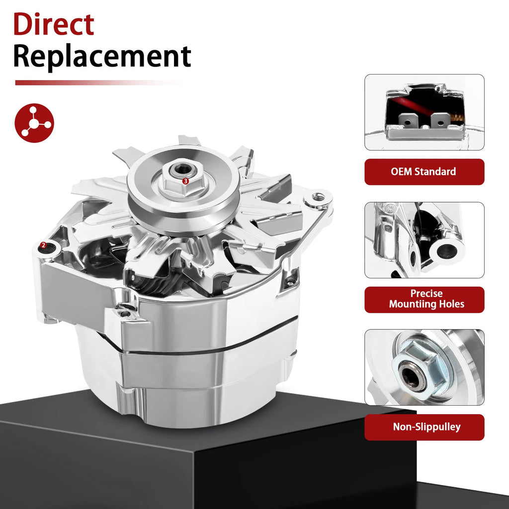 110Amp Chrome Alternator for Street Rod (ADR0335C)