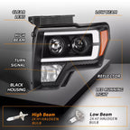 Pair Black Projector Headlights with LED DRL for Ford F150 (2009-2014)