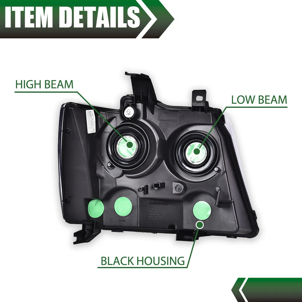 Clear Lens Chrome Headlights Assembly for Avalanche Tahoe Suburban (2007–2014)