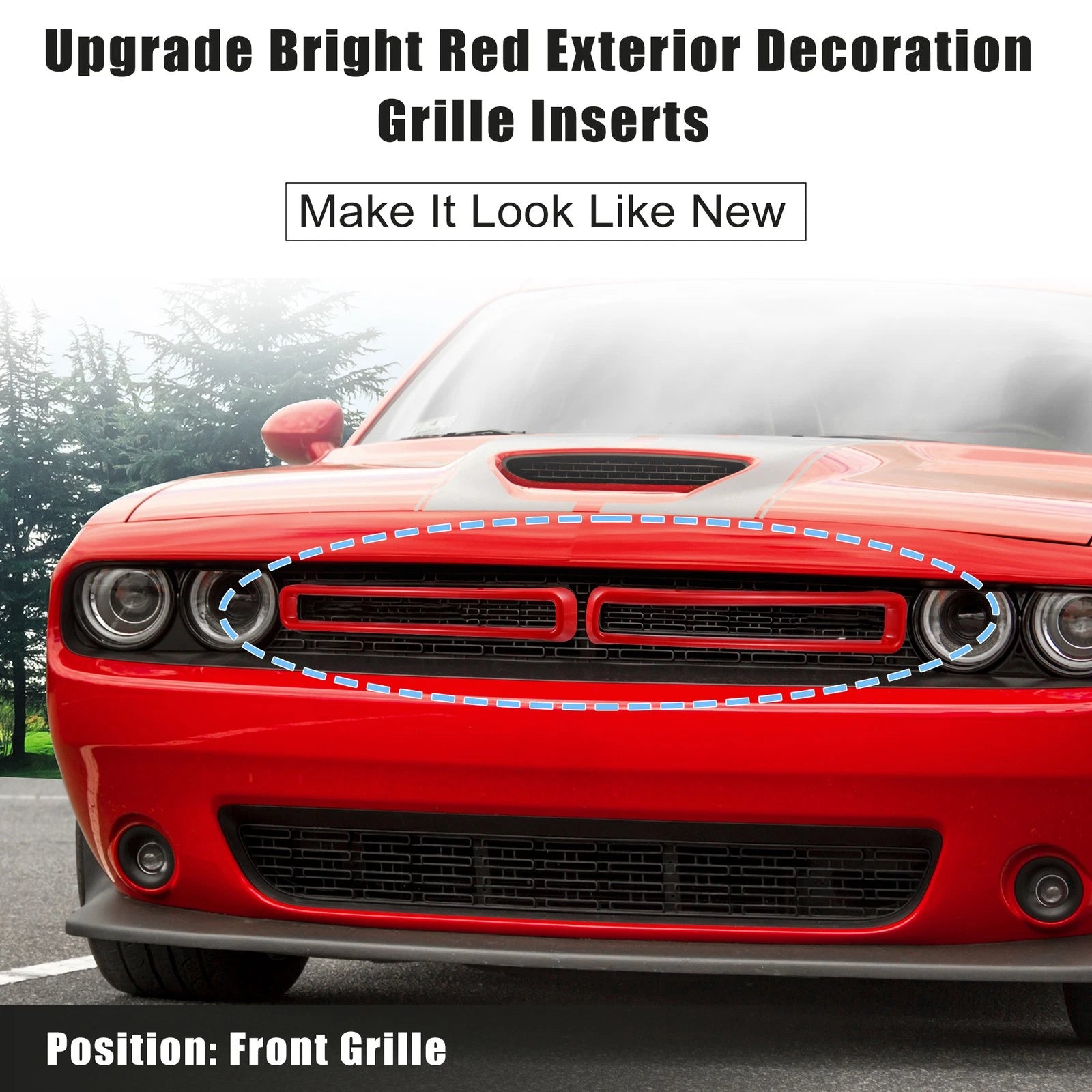 Front Grill Mesh Grille Inserts for Dodge Challenger (2015–2022) Red