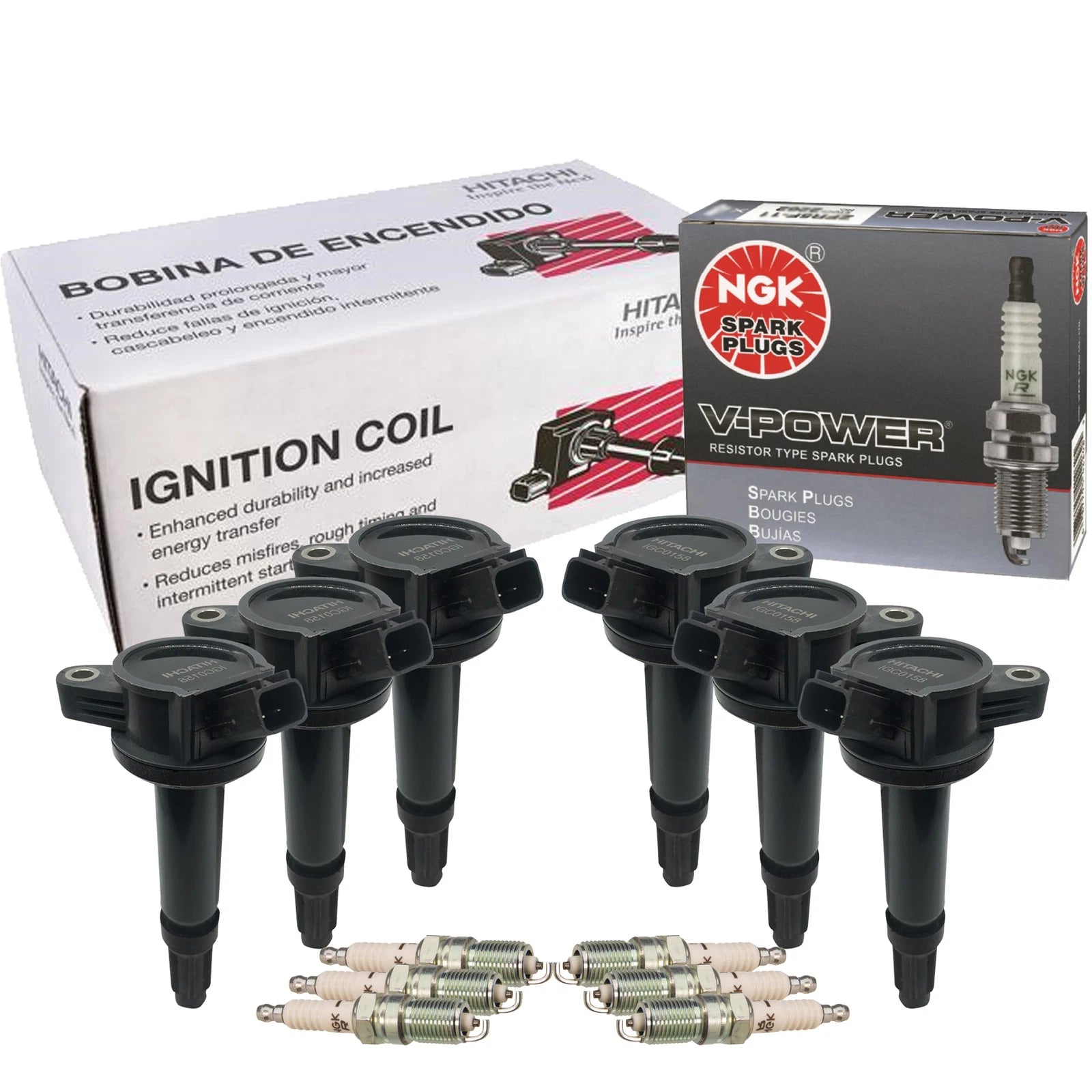 Set of 6 Ignition Coils & 6 NGK V-Power Spark Plugs for Ford Mercury 3.0 V6