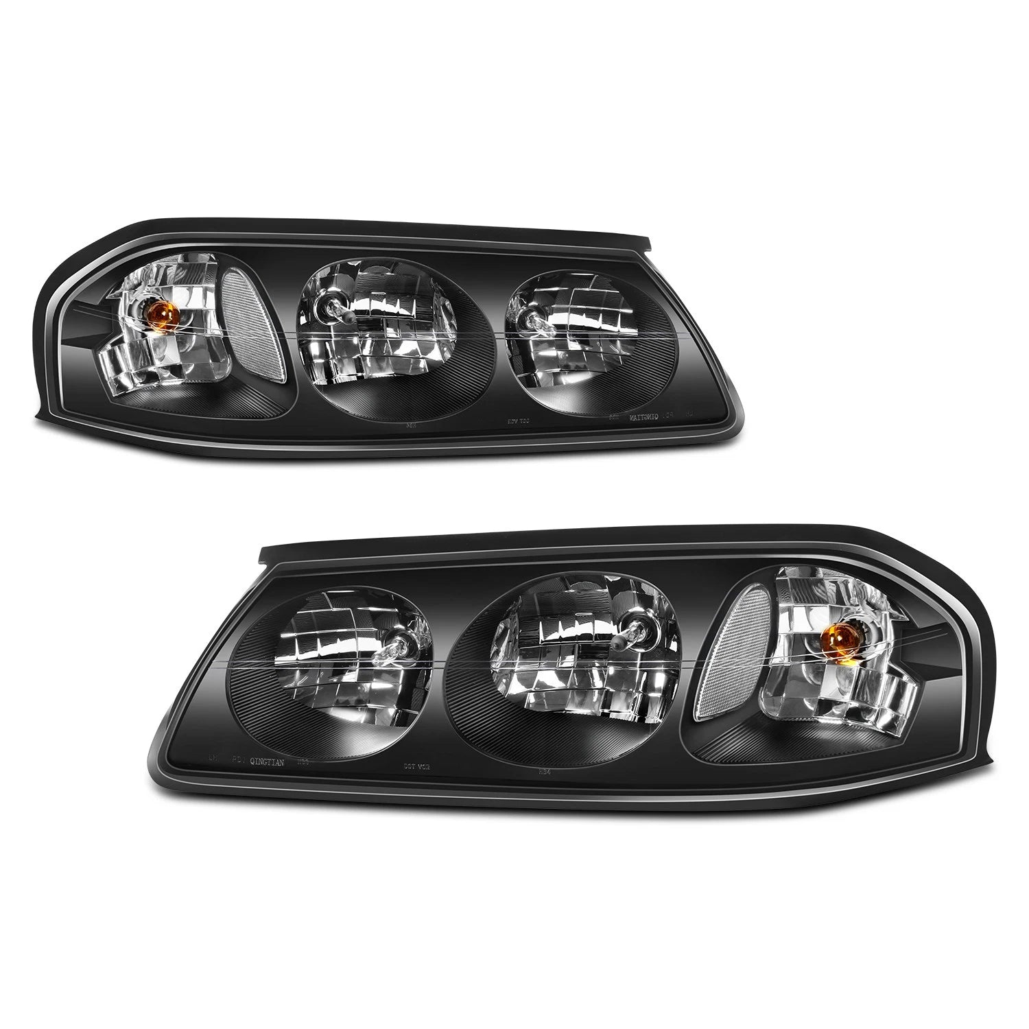 Headlight Lamps Pair for Chevy Impala (2000–2005) Black Housing Clear Corner