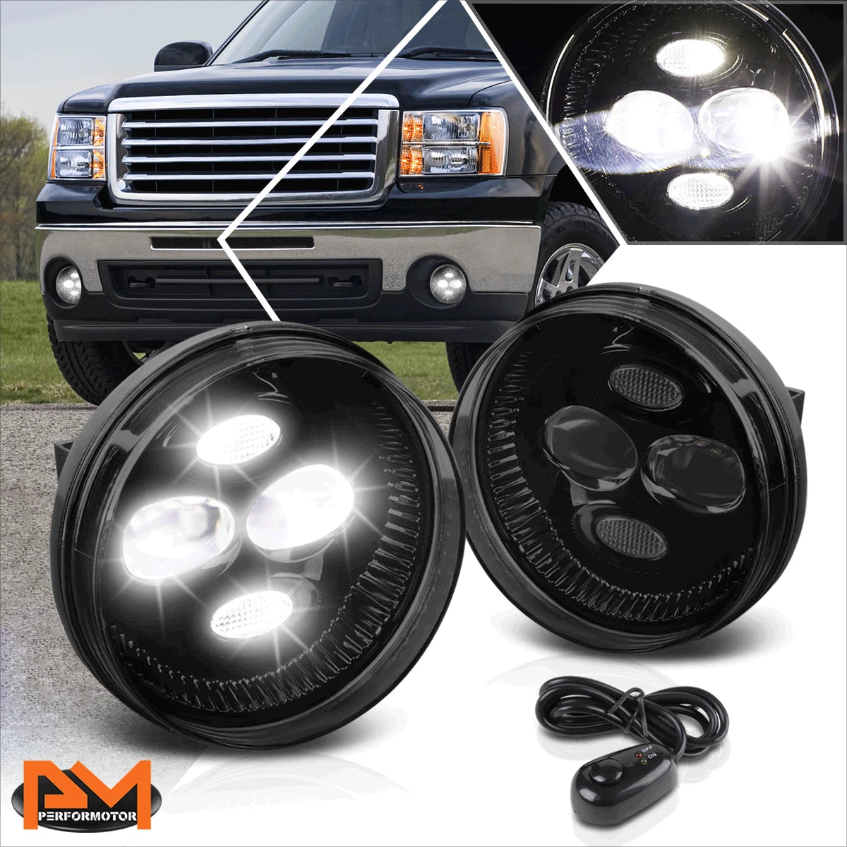 Smoked Lens LED Projector Fog Light Lamp for GMC Sierra 1500-3500 (2007–2014)