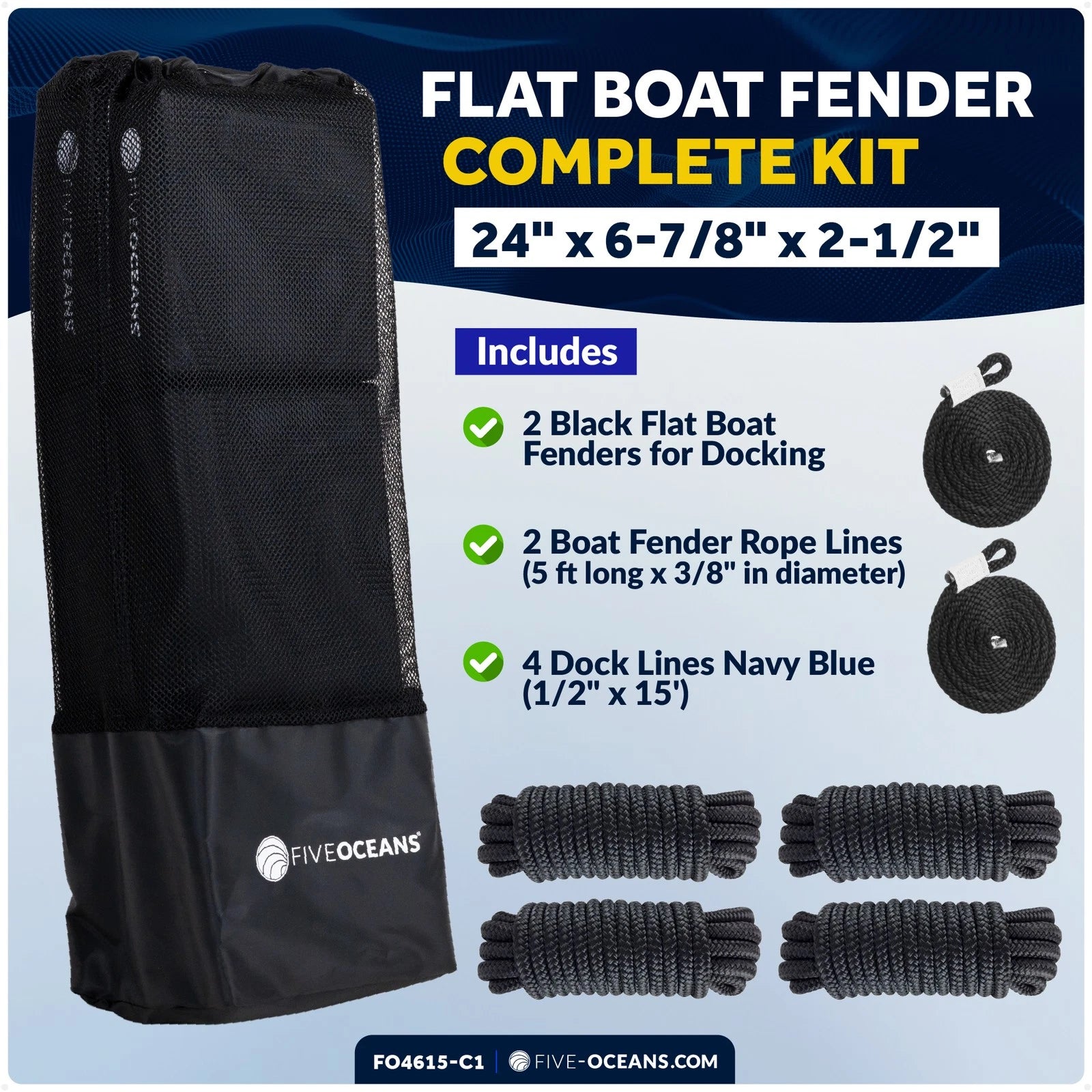 2-Pack Flat Boat Fender Kit for Boats (24" x 6-7/8" x 2-1/2")