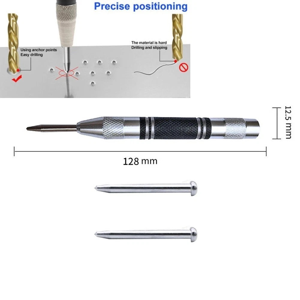 Set of 2 Automatic Center Punches for Universal Use (Non-Slip Grip)