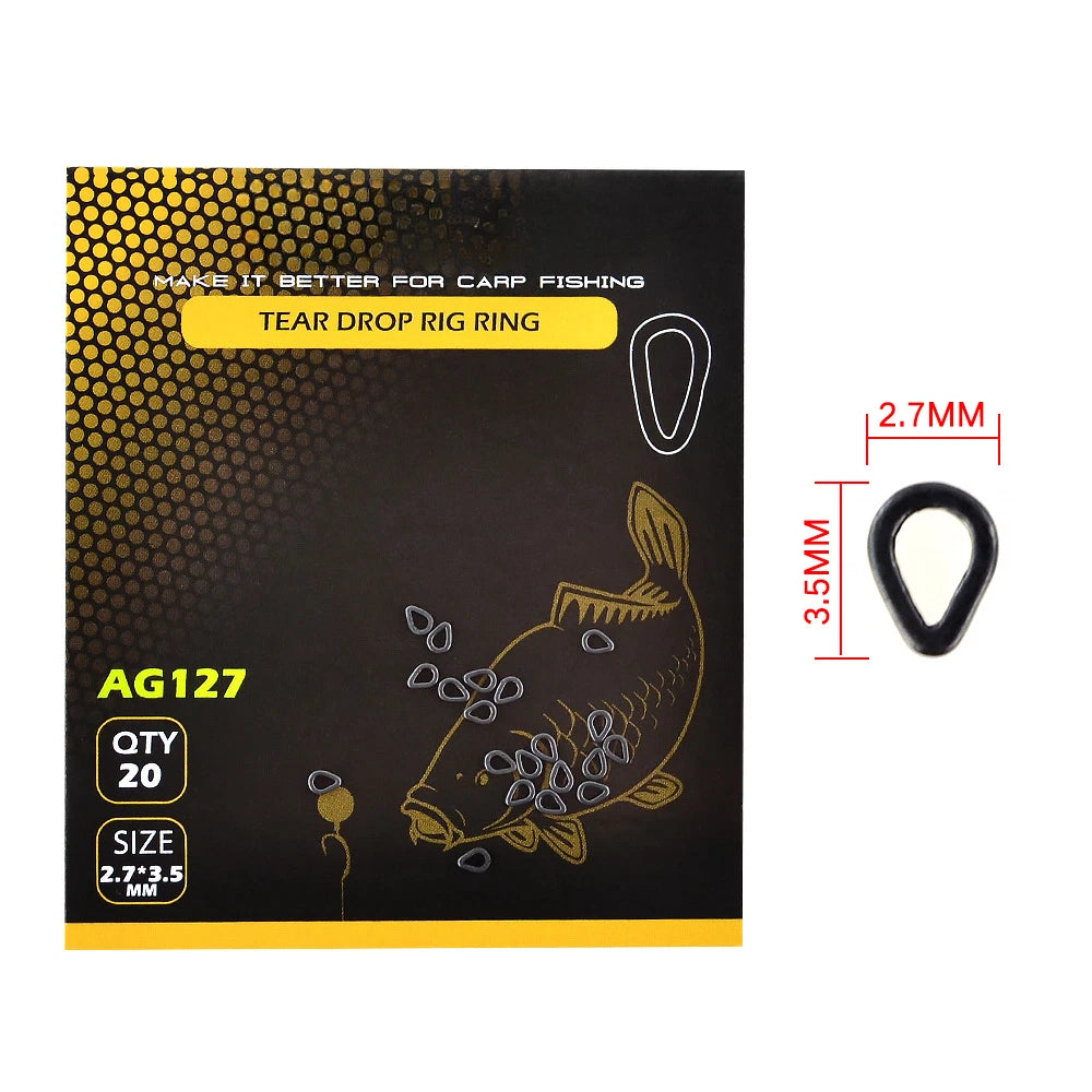 20pcs Tear Drop Rig Rings for Carp Fishing (Carbon Steel)
