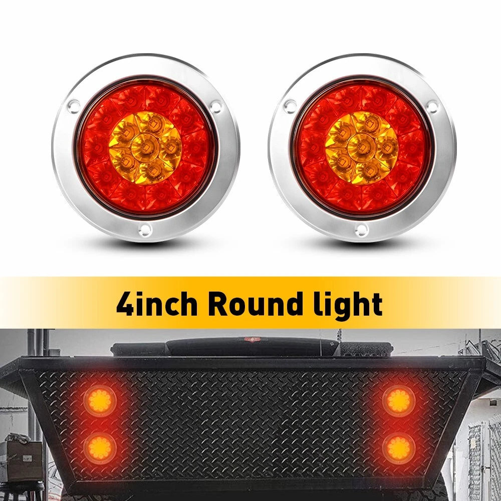 4-Inch Red Amber Round 16-LED Tail Brake Lights for Truck Trailer (US)
