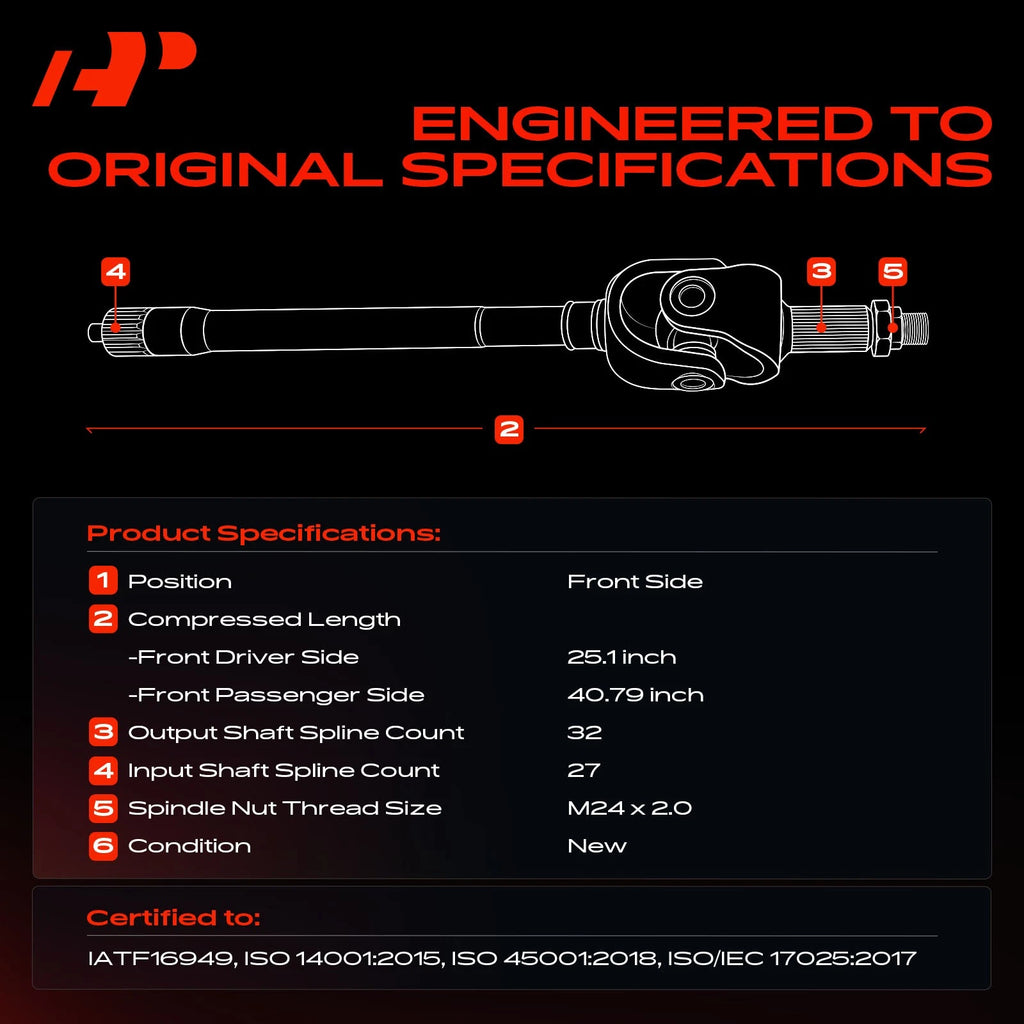 Pair Front CV Axle Shafts for Jeep Wrangler JK (2007-2018)