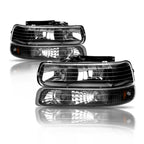 Headlight Bumper Lamps Black/Amber for Chevy Silverado Tahoe Suburban (2000–2006)