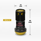 Set of 20 M12X1.5 Gold Closed End Lug Nuts with Spline Locks and Key