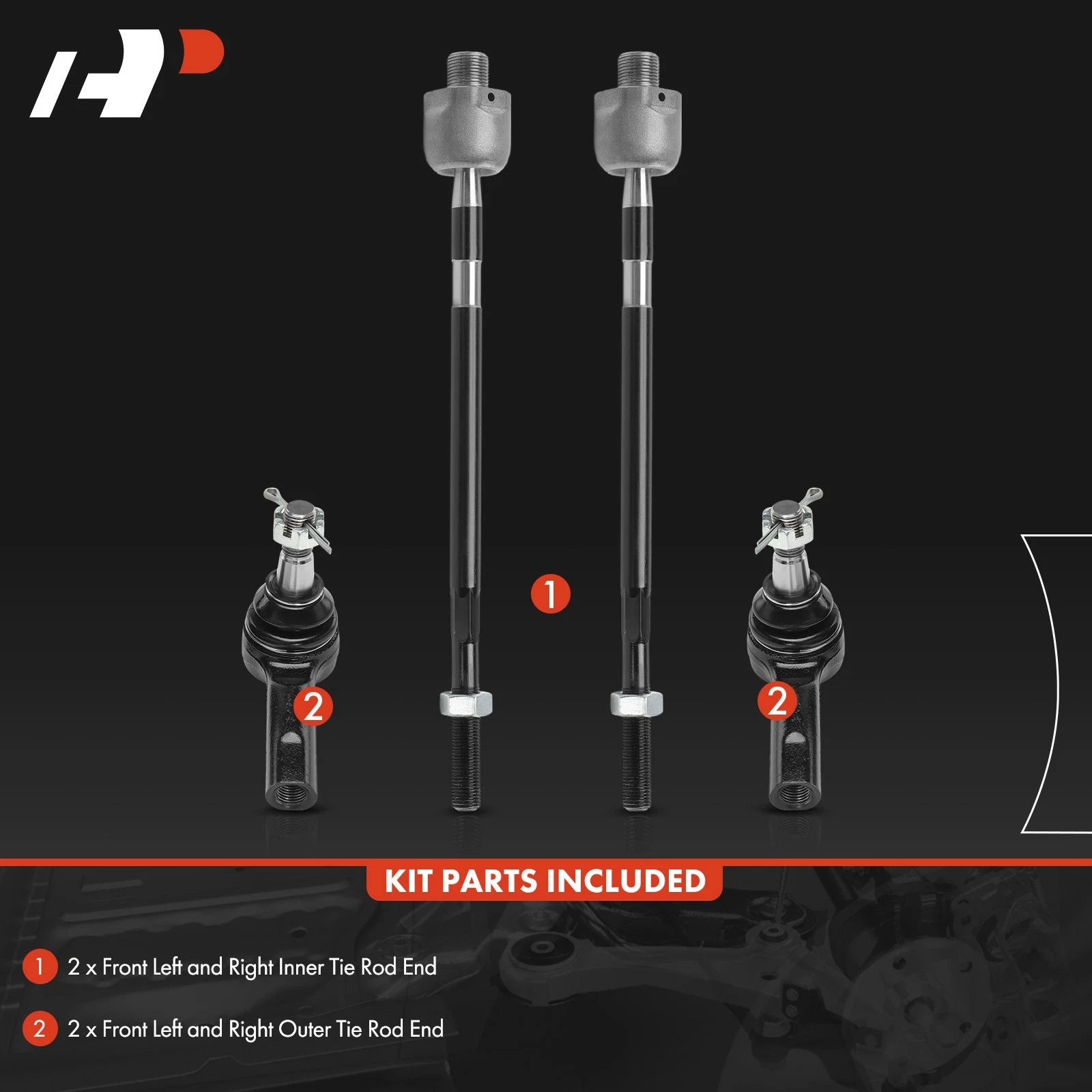 Set of 4 Front Inner & Outer Tie Rod Ends for Nissan Pathfinder (1996–2004)