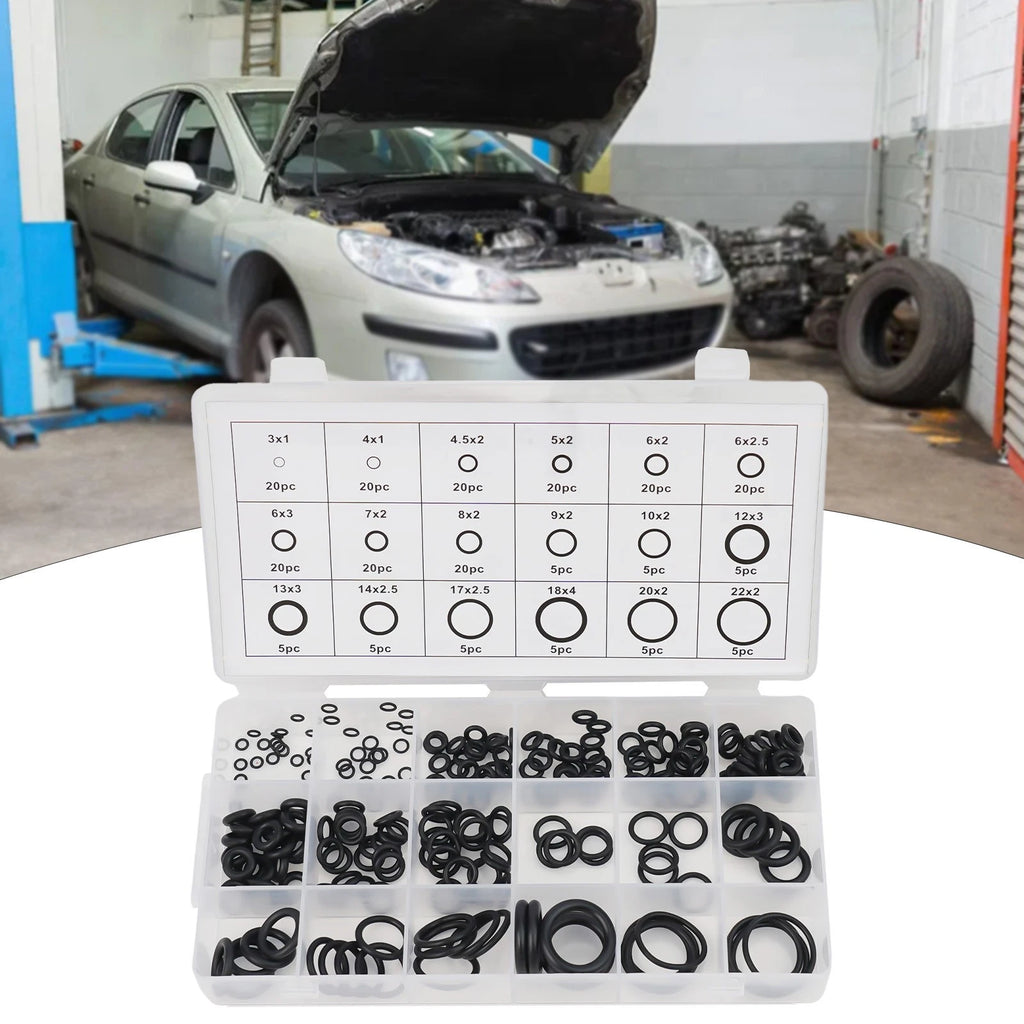 225 Piece Rubber O Ring Washer Seal Assortment Kit for Automotive
