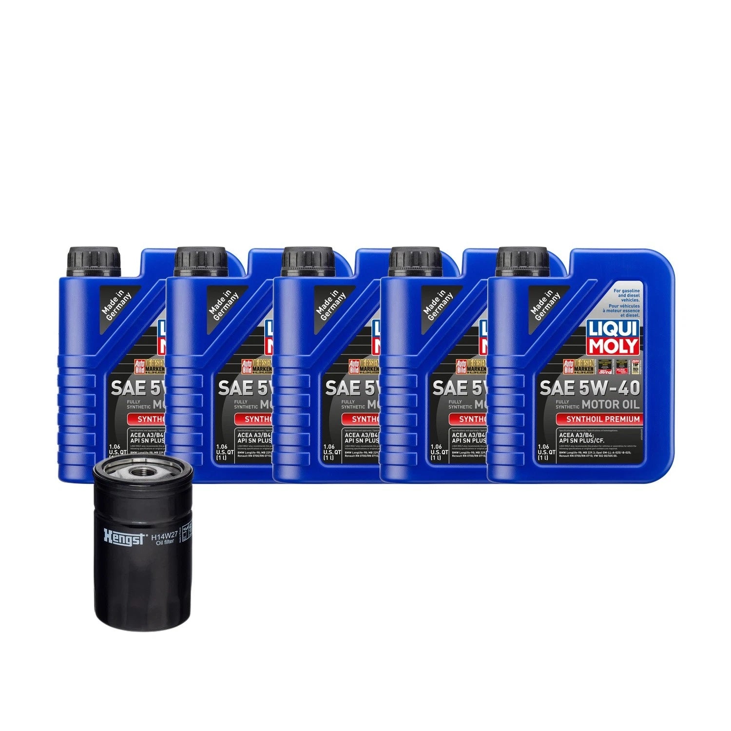 5L Liqui Moly Synthoil Premium SAE 5W-40 Oil Change Kit for Audi 1.8/2.0L (2000–2023)