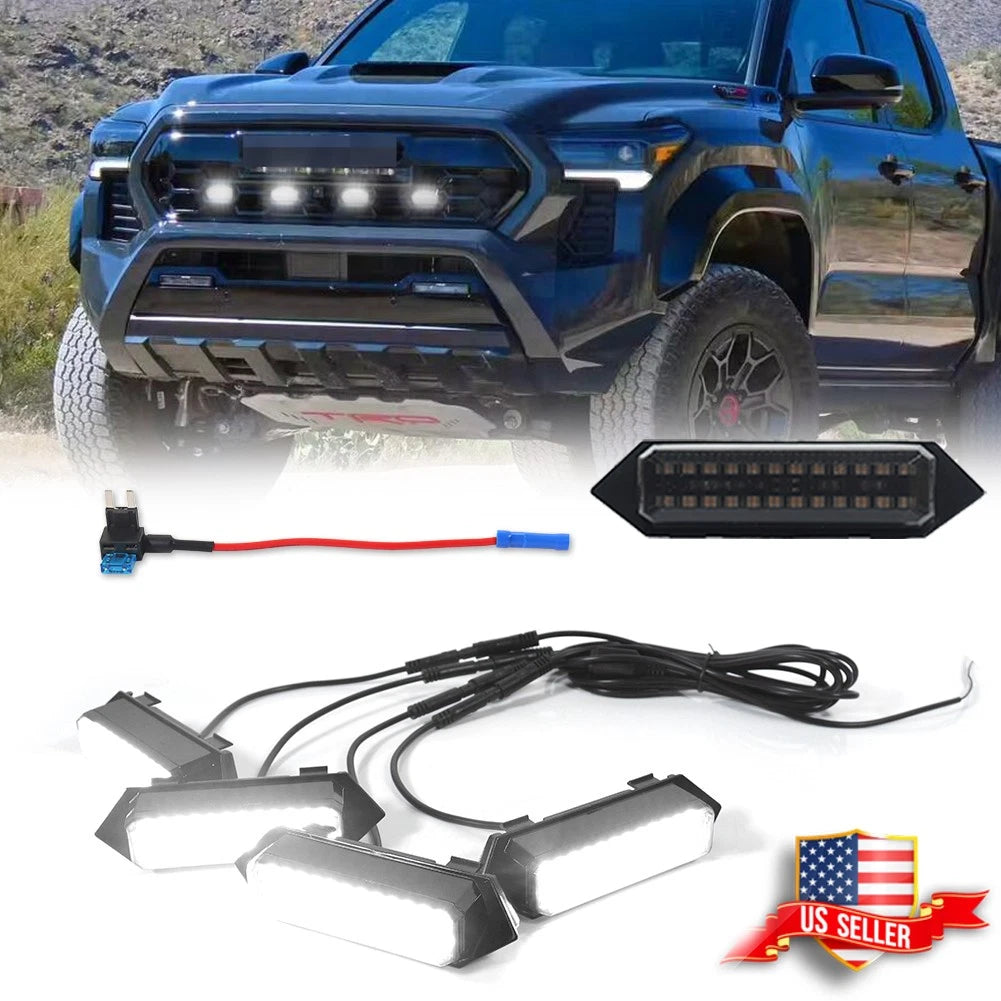 Set of 4 Smoked White LED Front Grille Lights for Toyota Tacoma (2024–2024)