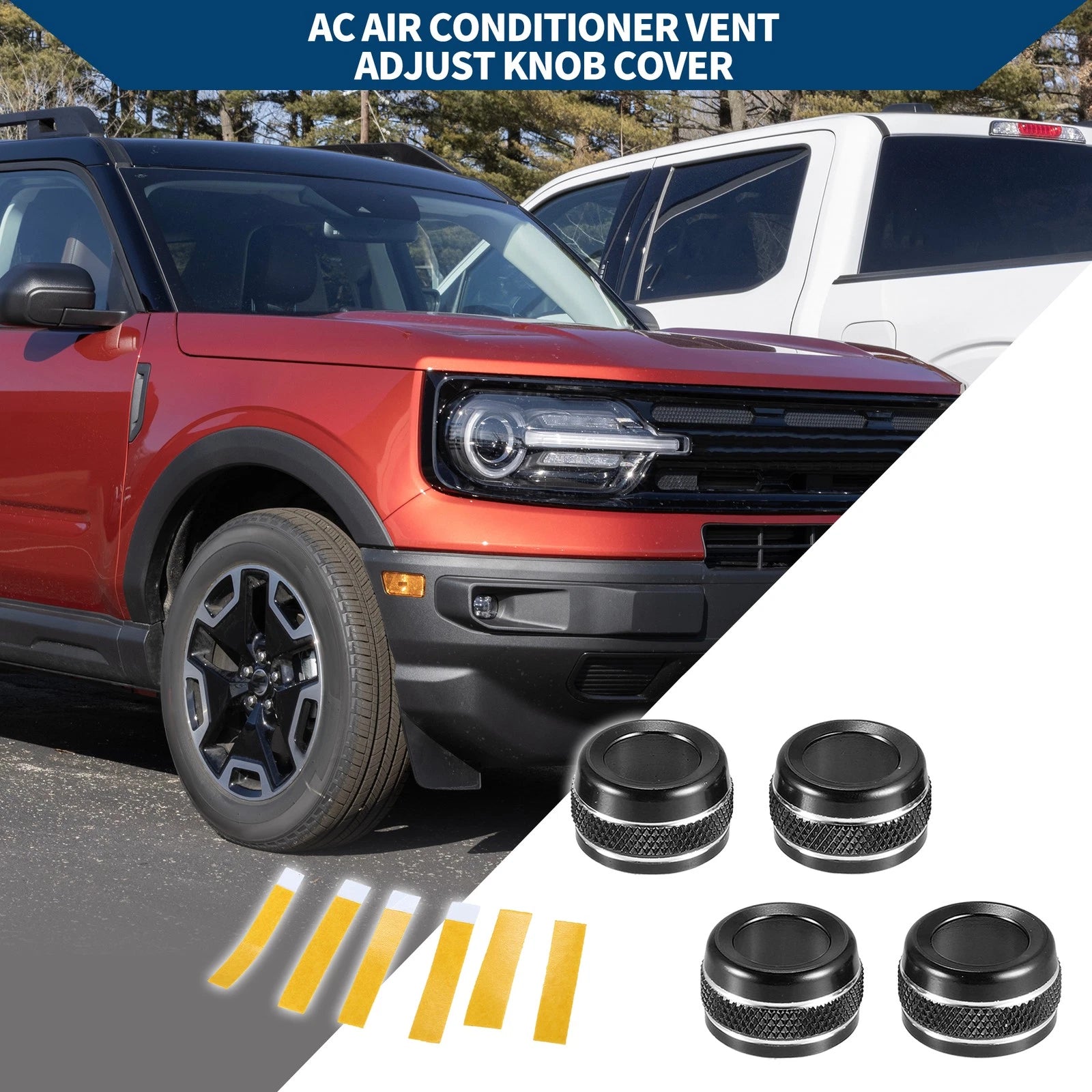 Set of 4 AC Vent Adjust Switch Knob Cover Rings for Ford Bronco Sport (2021–2023)