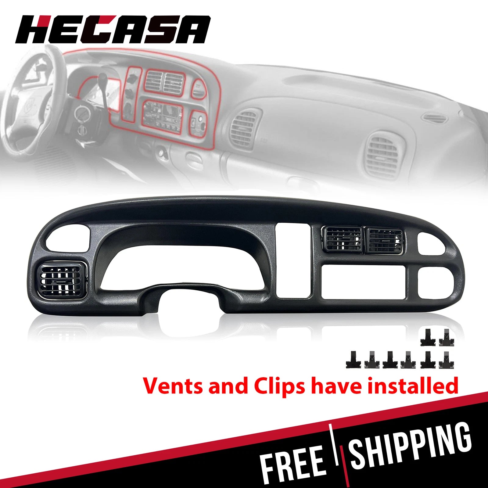 Dashboard Bezel with Vents for Dodge Ram 1500 2500 3500 (1998–2002)