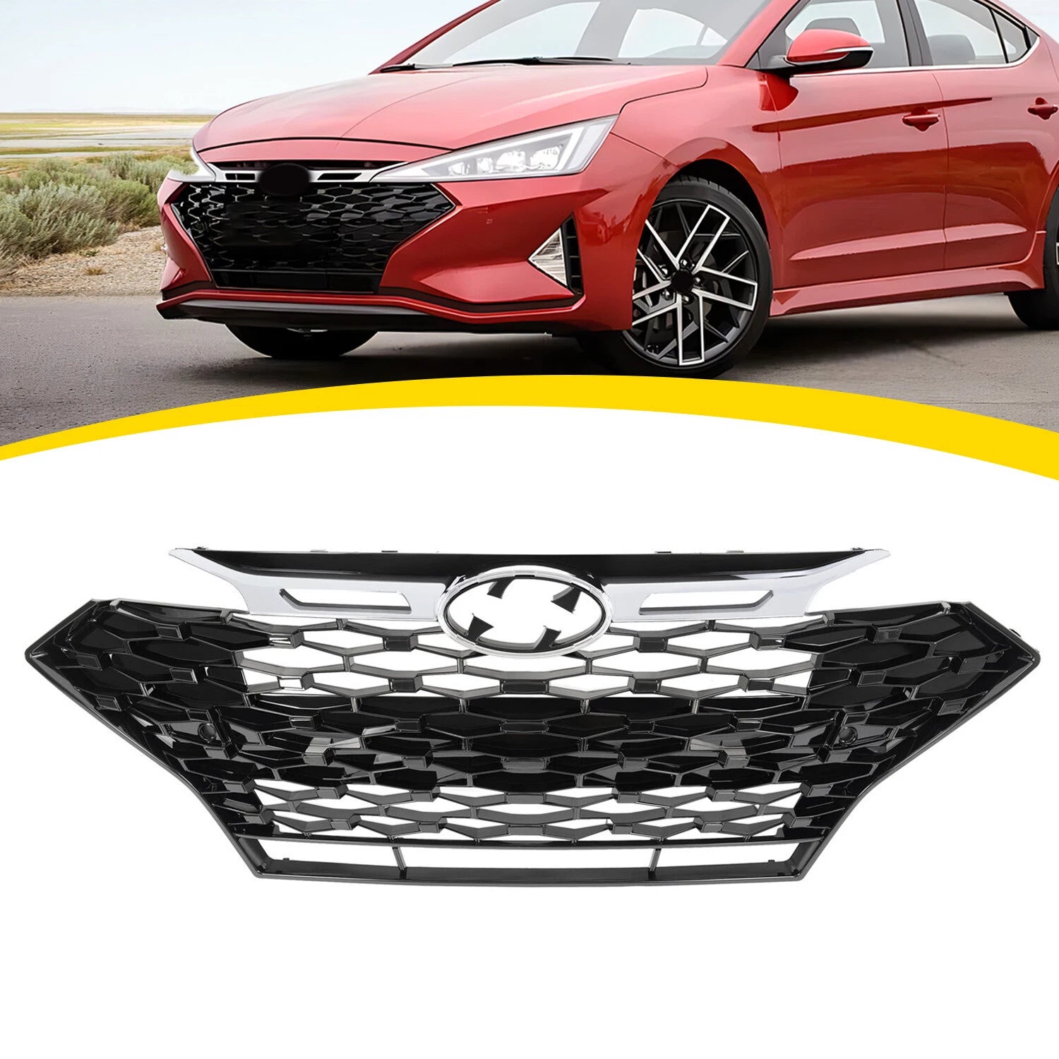Front Bumper Grille for Hyundai Elantra Sport Sedan (2019–2020) Chrome