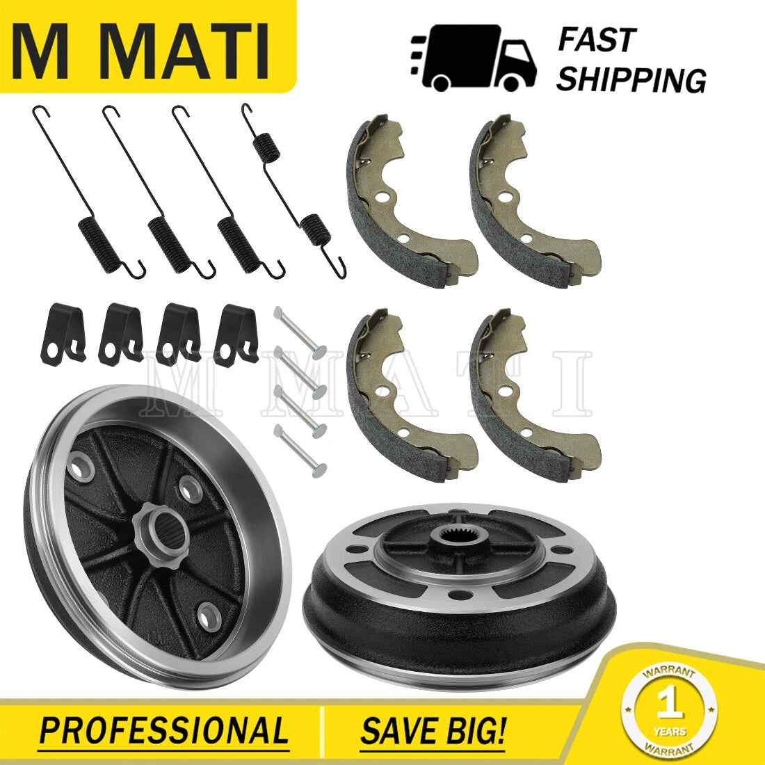 2 Front Brake Drums & Shoes for Kawasaki Mule 2510 Diesel (2000–2001)