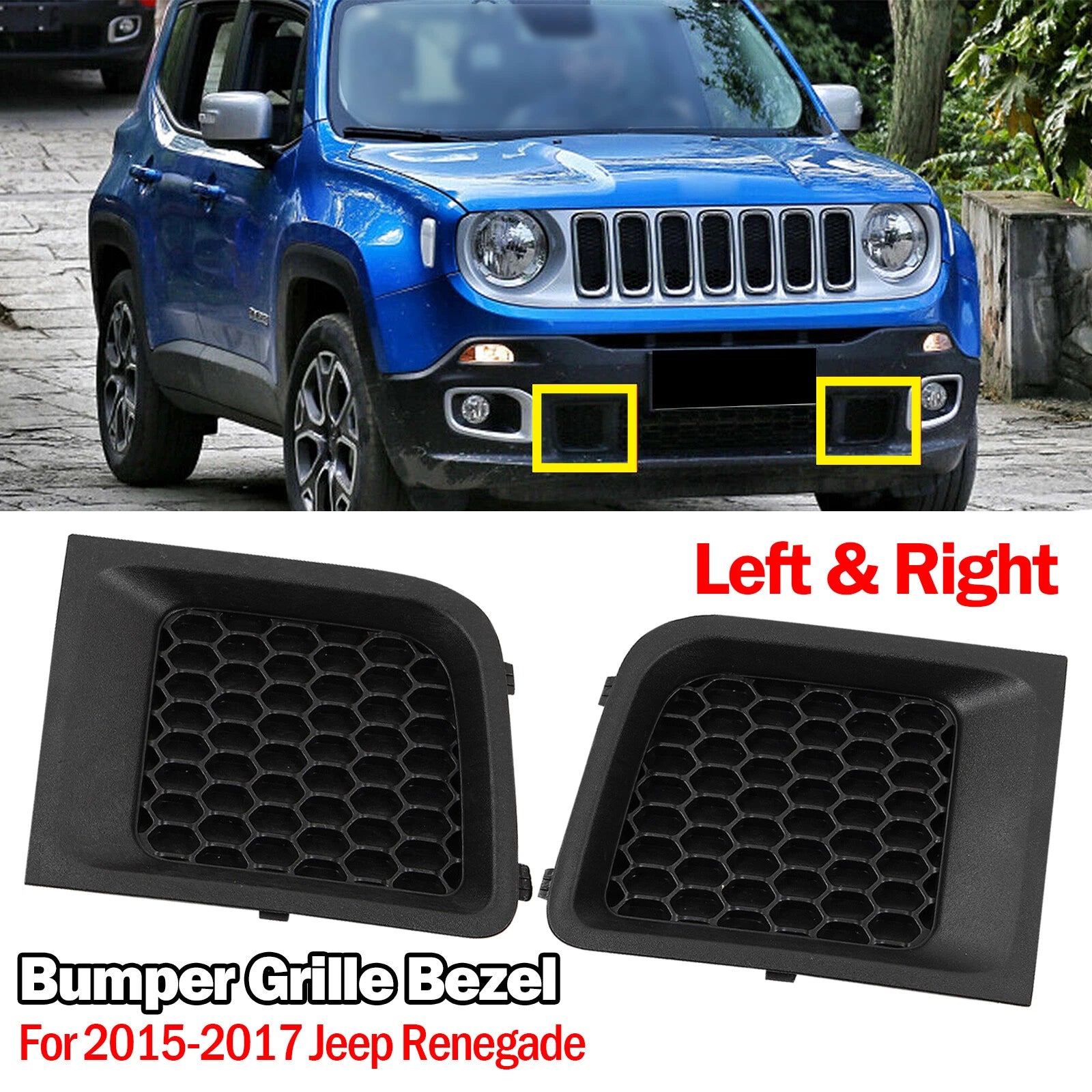 Set of 2 Front Bumper Lower Grille Bezel Covers for Jeep Renegade (2015–2020)