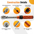 1/4" Torque Wrench 2-20Nm Dual Scale Ratcheting 72 Teeth Aluminum Alloy