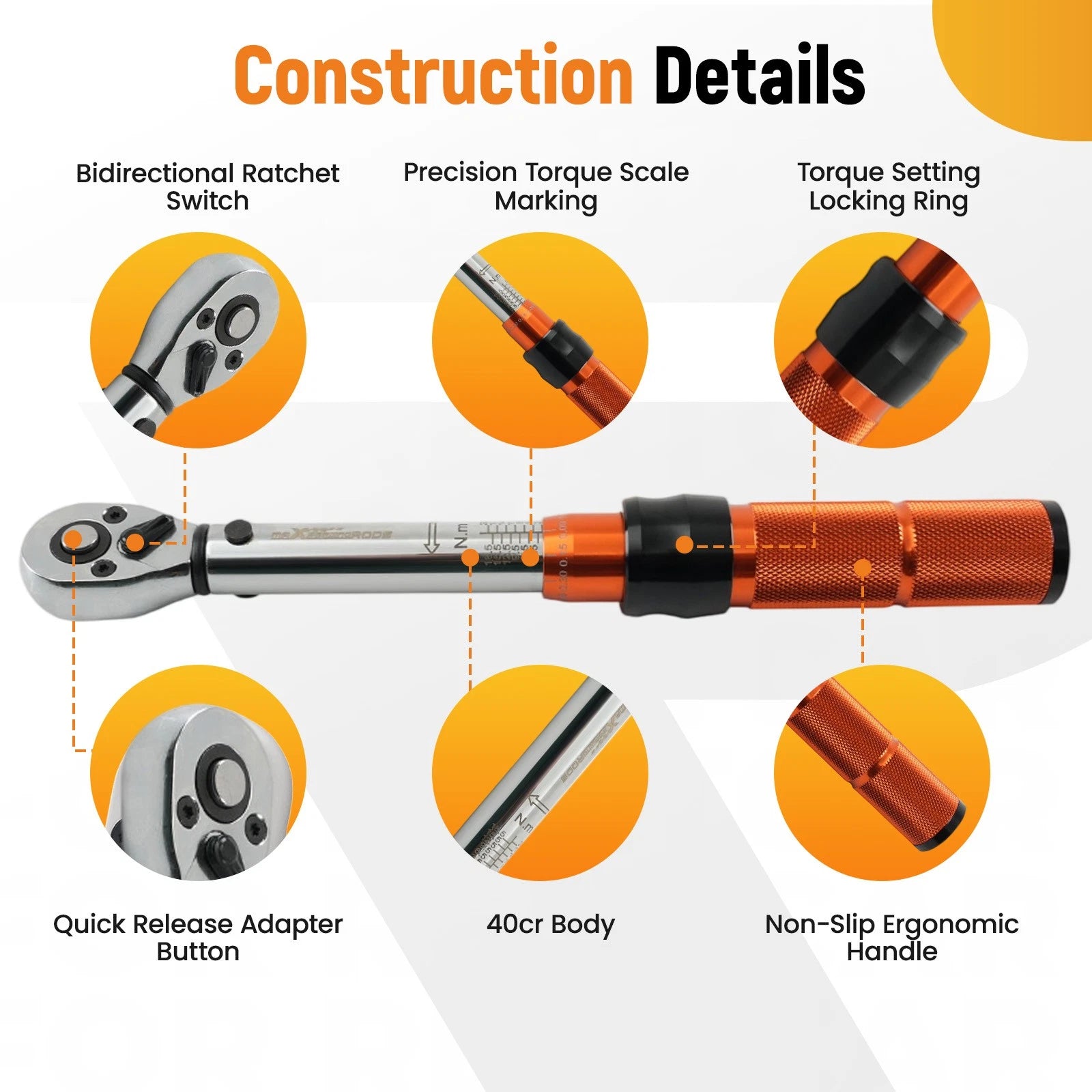 1/4" Torque Wrench 2-20Nm Dual Scale Ratcheting 72 Teeth Aluminum Alloy