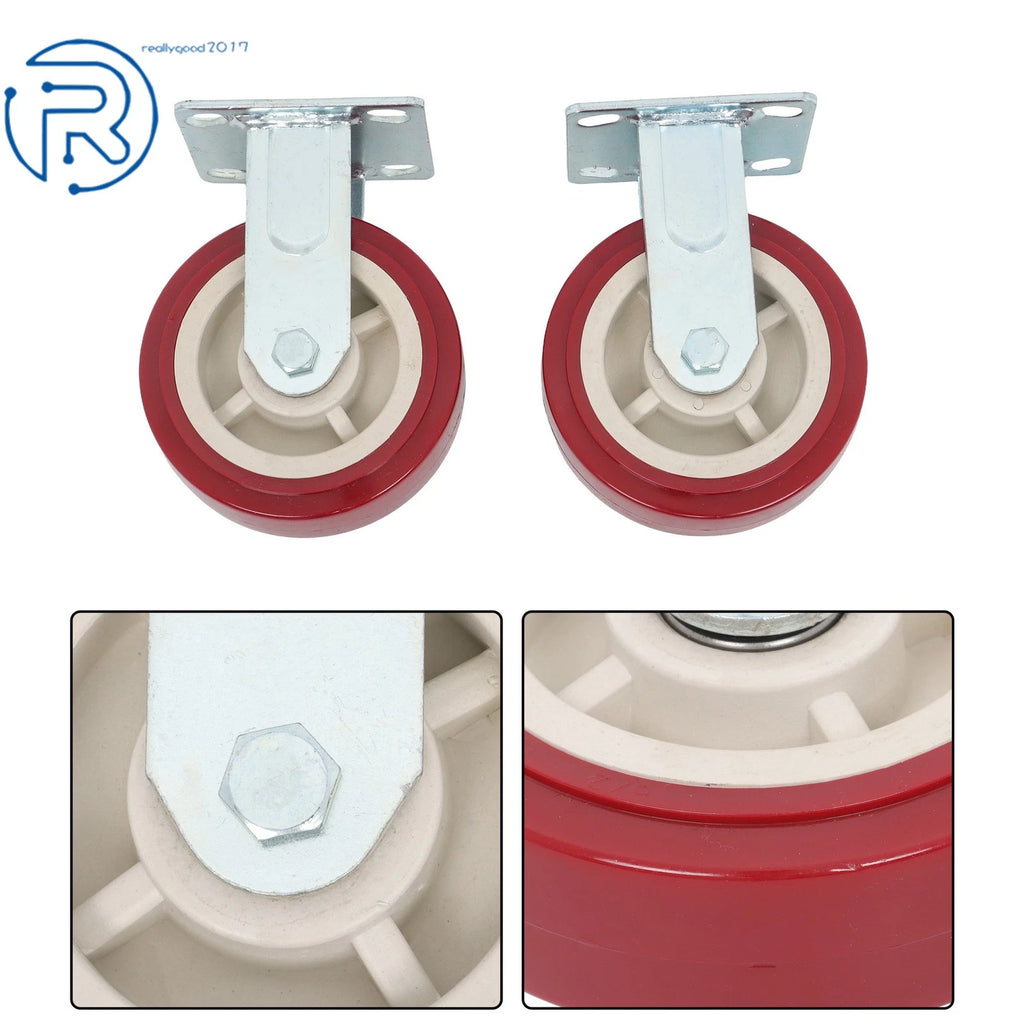 Set of 4 Red 6-Inch PU Casters with Brakes