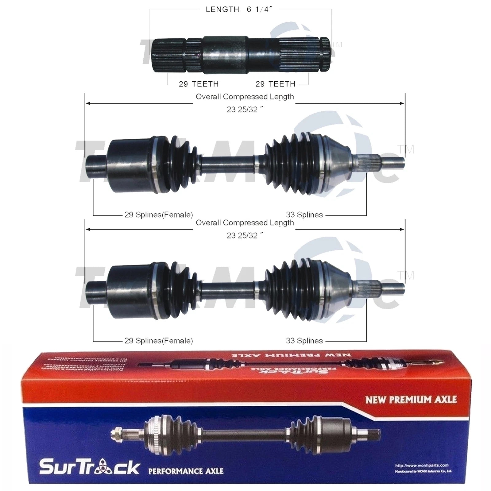 Set of 2 Front CV Axle & Intermediate Shafts for Dodge Ram 1500 (2002–2008)