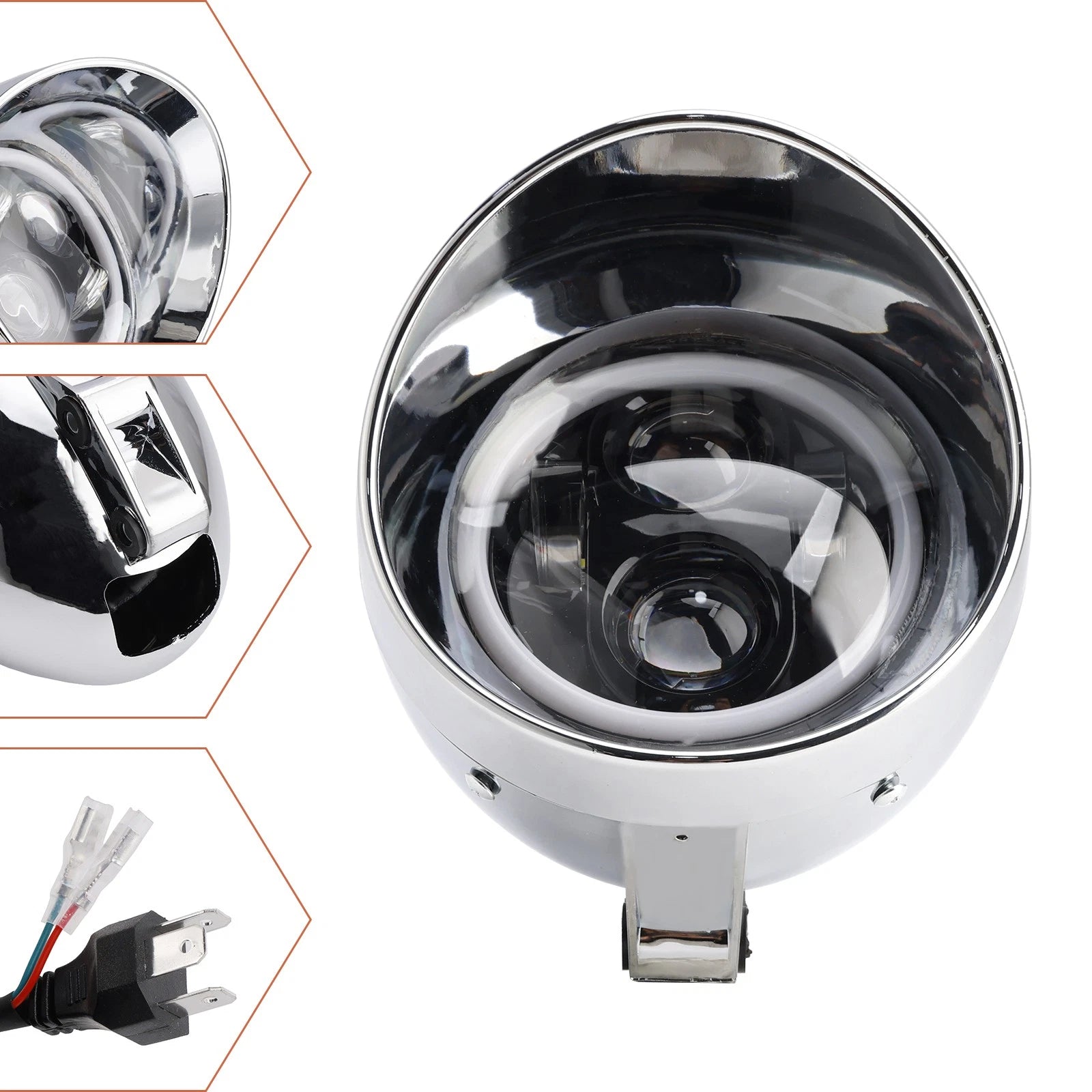 4X Beam Headlight Fog Lamp for Racer Bobber Chopper (Custom Fit)