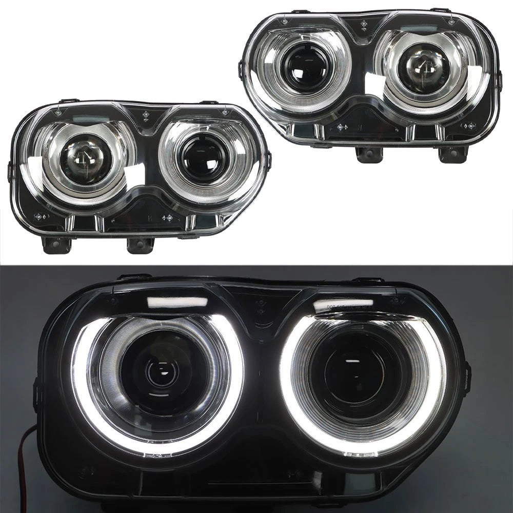 Set of 2 Black Halogen Headlights for Dodge Challenger (2015â2018)