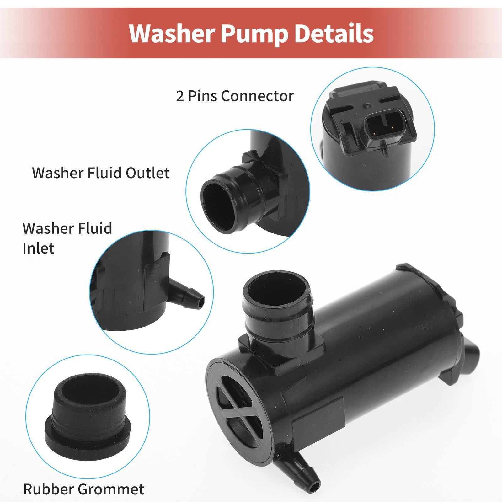 Windshield Washer Pump w/ Grommet for Mitsubishi (No.MR192642)